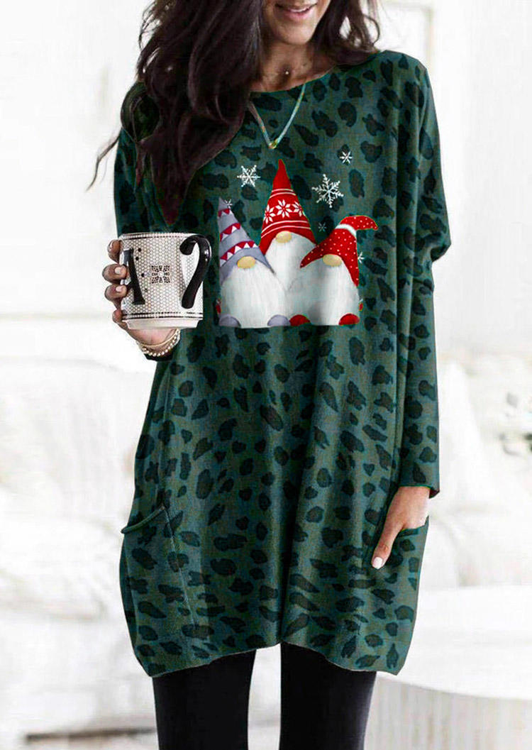 

Mini Dresses Christmas Leopard Gnomies Pocket Mini Dress in Green. Size: ,M,L,XL