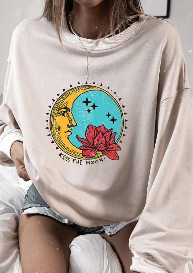 

Sweatshirts Kiss The Moon Floral Long Sleeve Sweatshirt in Apricot. Size: ,M,L,XL