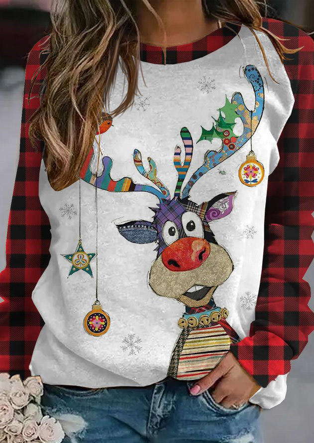 

T-shirts Tees Reindeer Lights Buffalo Plaid Raglan Sleeve T-Shirt Tee in Multicolor. Size: 2XL,3XL,L,M,,XL