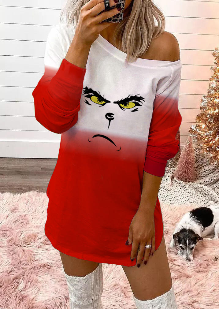 

Mini Dresses Gradient Angry Cartoon Long Sleeve Mini Dress in Red. Size: ,M,L,XL