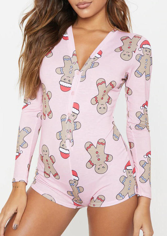 

Sleepwear Christmas Gingerbread Man One-Piece Pajamas in Pink. Size: ,M,L,XL