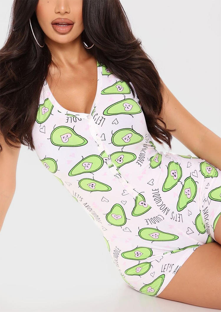 

Sleepwear Avocado Button One-Piece Pajamas in White. Size: ,M,L,XL