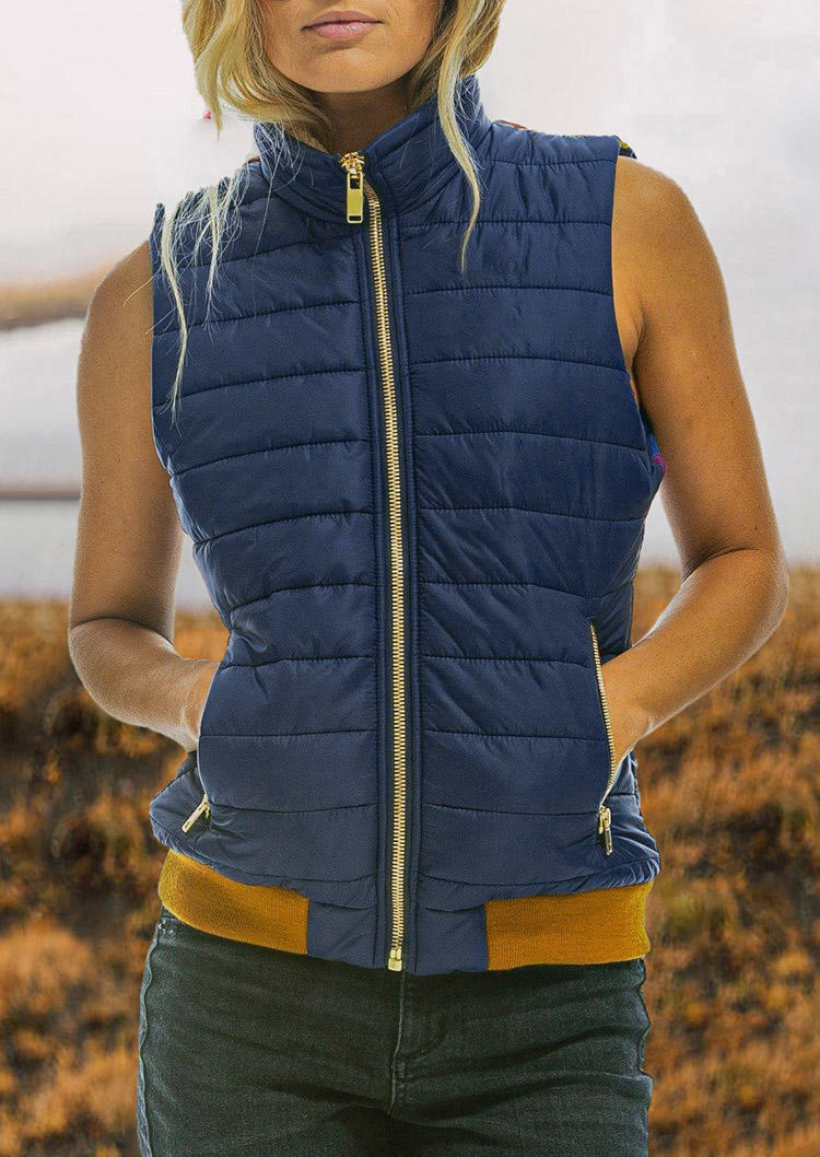 

Coats Rainbow Stand Collar Parka Vest Coat - Deep Blue in Blue. Size