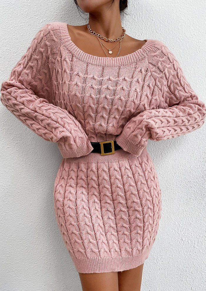 

Bodycon Dresses Knitted Long Sleeve Bodycon Dress without Belt in Pink. Size: ,M,L,XL