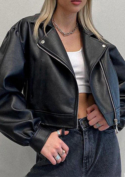 

Jackets Zipper PU Leather Jacket in Black. Size: ,M,L,XL