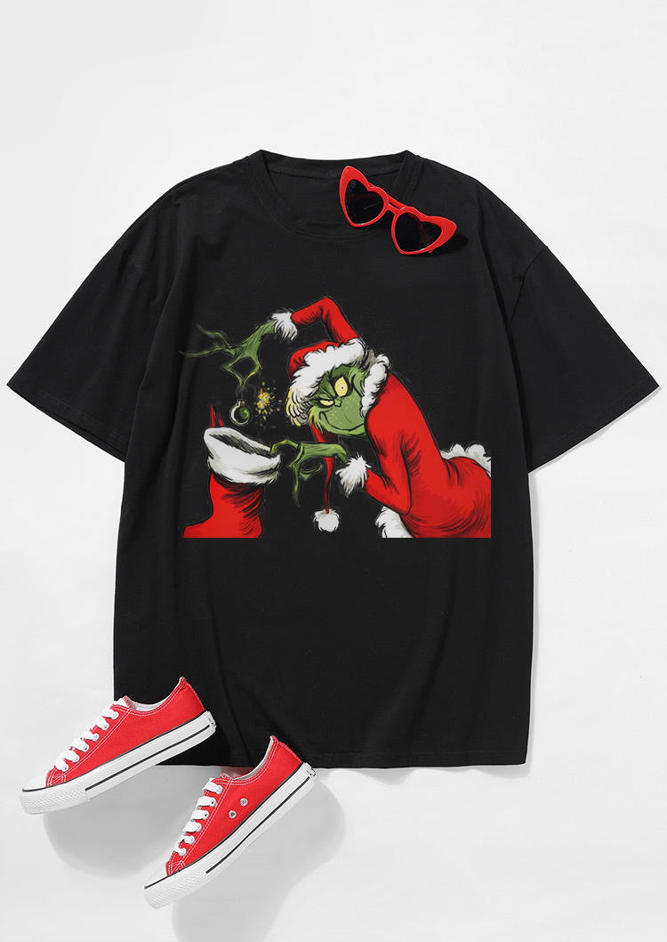

T-shirts Tees Christmas Hat Cartoon T-Shirt Tee in Black. Size: ,L,XL