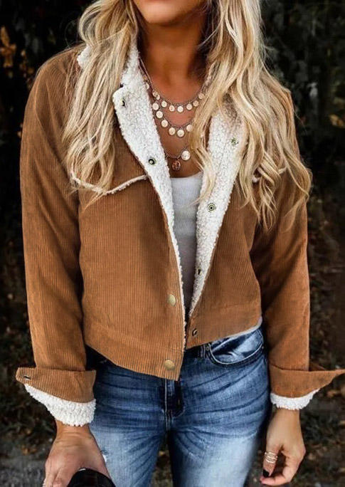 

Coats Corduroy Button Long Sleeve Coat in Khaki. Size: ,L,XL