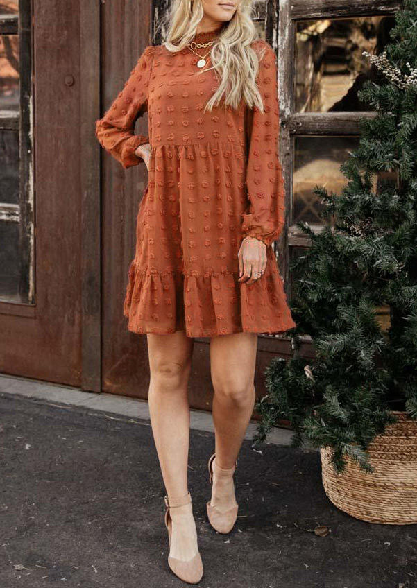 

Mini Dresses Ruffled Long Sleeve Mini Dress in Red. Size: L,M