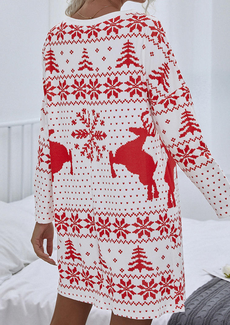 Christmas Reindeer Snowflake Knitted Mini Dress - Red
