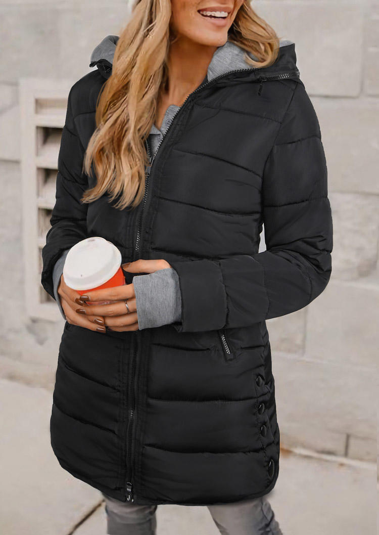 

Coats Pocket Zipper Thumbhole Parka Coat in Black. Size