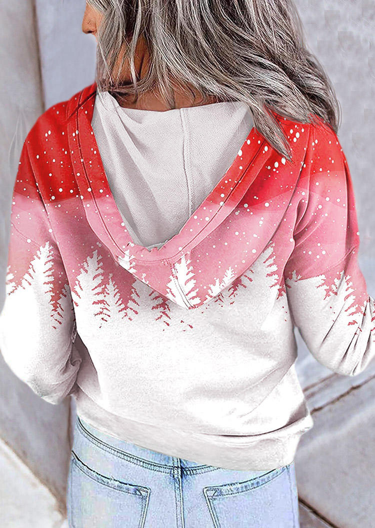 

Hoodies Christmas Tree Snowflake Button Hoodie in Red. Size
