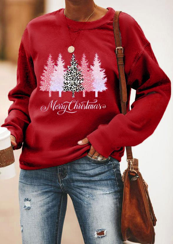 

Sweatshirts Merry Christmas Tree Leopard Pullover Sweatshirt in Red. Size: ,M,L,XL