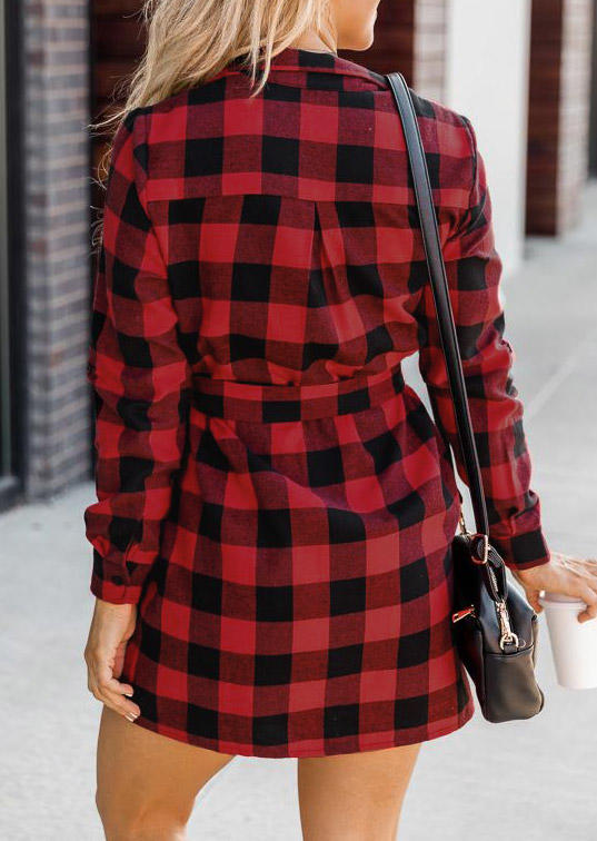 

Mini Dresses Plaid Button Turn-Down Collar Shirt Mini Dress in Multicolor. Size: L,M,,XL