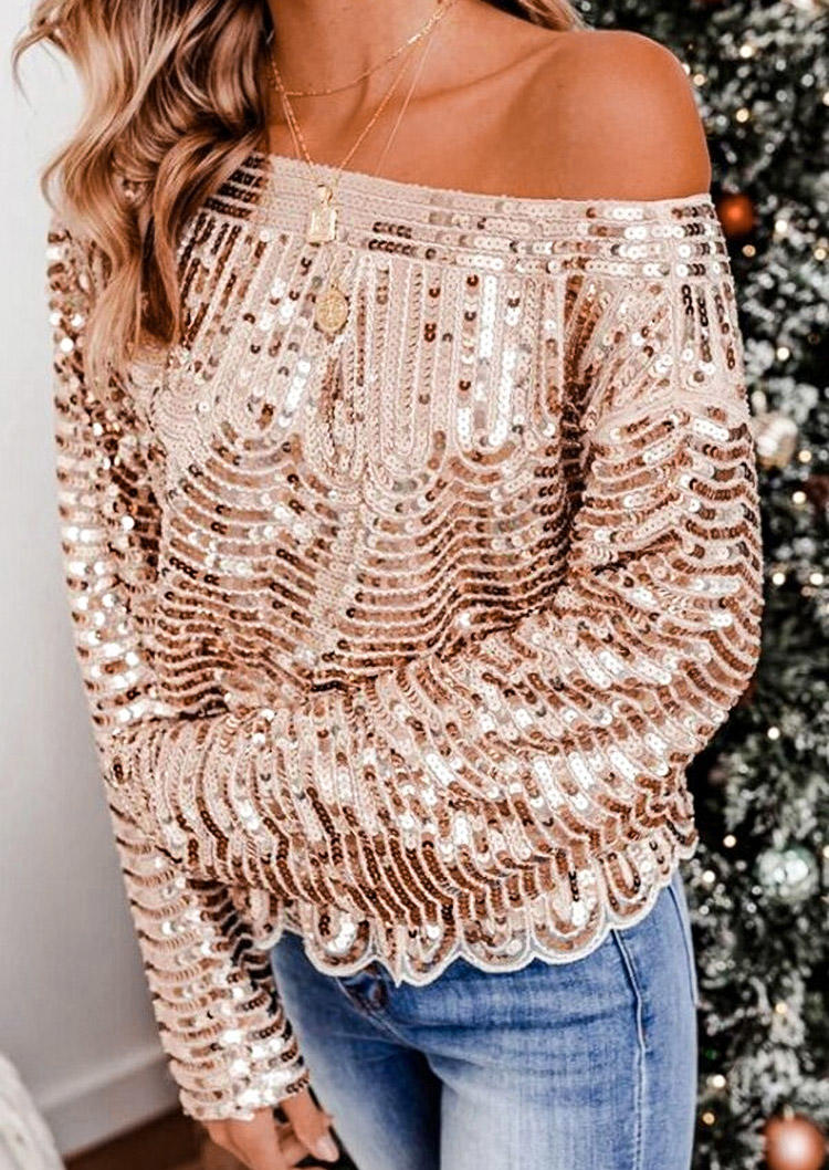 

Blouses Christmas Sequined Long Sleeve Blouse in Gold. Size: ,M,L,XL