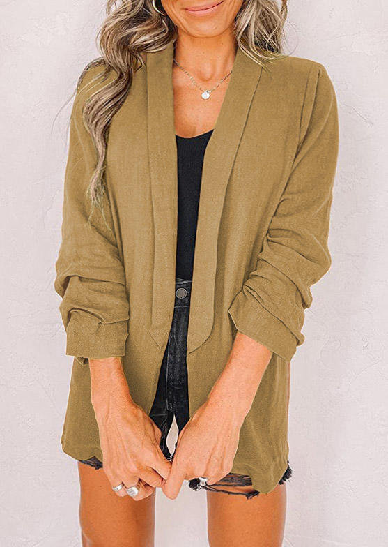 

Blazers Turn-down Collar Long Sleeve Blazer in Khaki. Size: ,M,L,XL