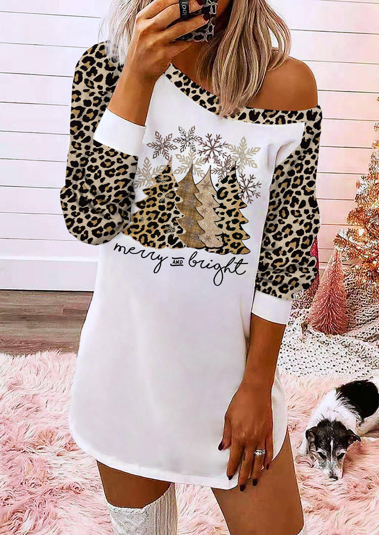 Leopard Snowflake Merry And Bright Mini Dress - White