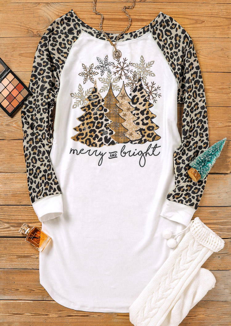 Mini Dresses Leopard Snowflake Merry And Bright Mini Dress in White. Size: M,XL