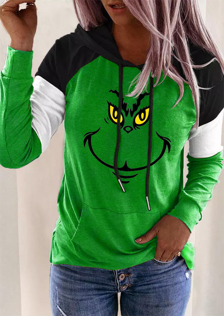 

Hoodies Cartoon Color Block Long Sleeve Hoodie in Green. Size