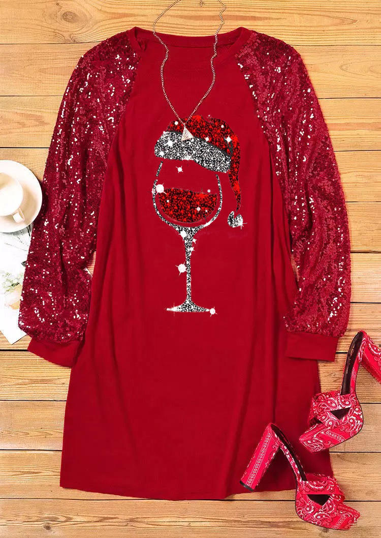 

Mini Dresses Christmas Hat Sequined Wine Mini Dress in Red. Size: ,L,XL