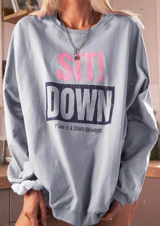 

Sweatshirts Sit! Down Graphic Long Sleeve Sweatshirt in Gray. Size: ,M,L,XL