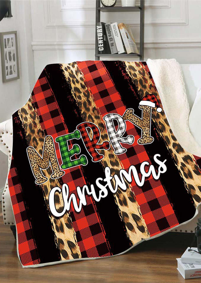 

Blanket Merry Christmas Plaid Leopard Flannel Blanket in Pattern1,Pattern2. Size