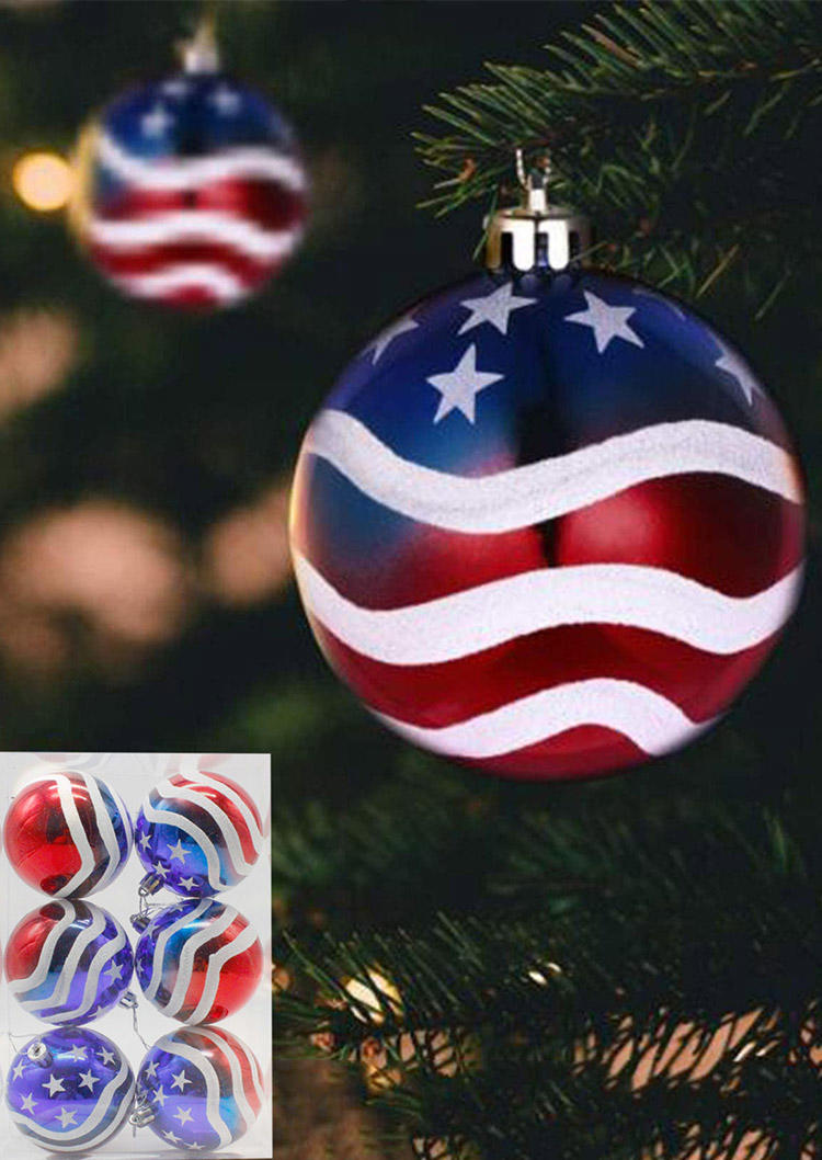 

Christmas Decoration 6Pcs American Flag Star Christmas Ball Decoration Ornament Set in Multicolor. Size