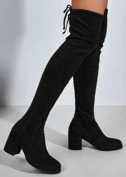 

Boots Over The Knee Thigh High Chunky Heel Boots in Black. Size