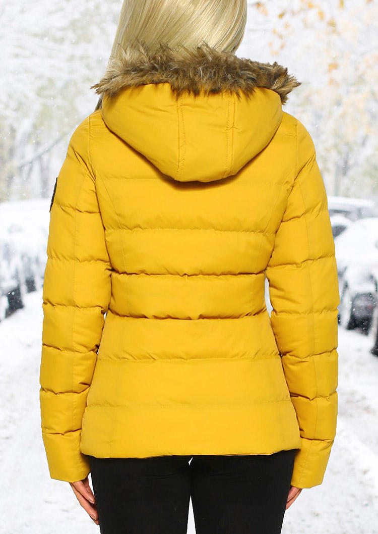 Coats Zipper Pocket Horn Button Hooded Parka Coat in Yellow. Size: L