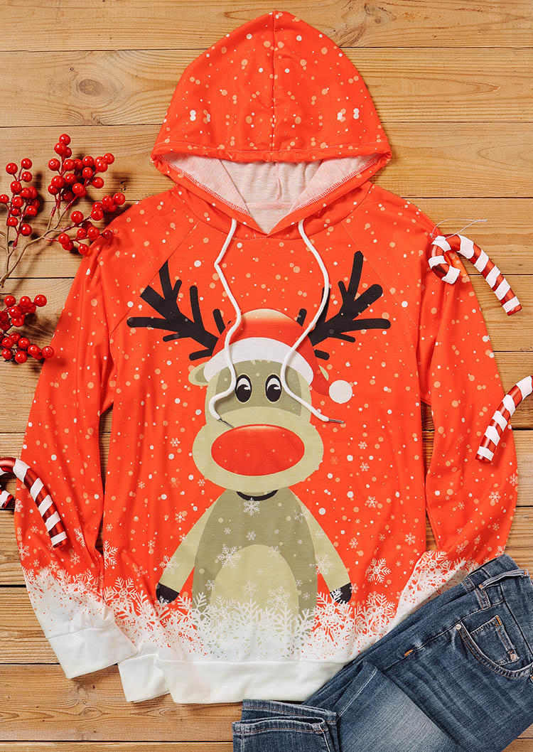 

Hoodies Christmas Reindeer Drawstring Hoodie in Red. Size: ,M,L,XL