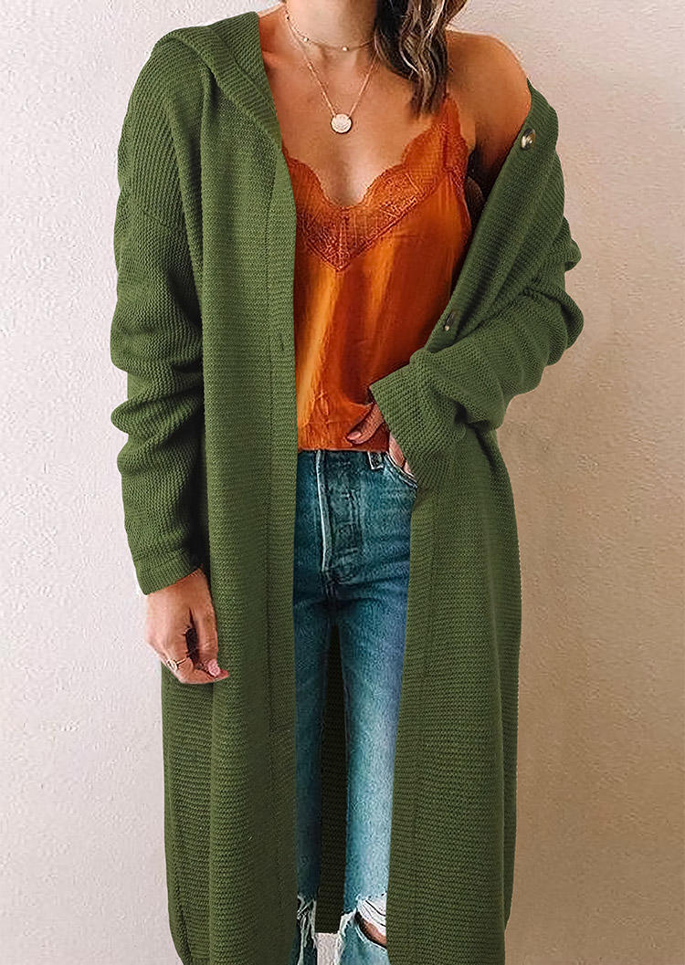 

Cardigans Button Knitted Hooded Sweater Long Cardigan in Green. Size: ,M,L,XL