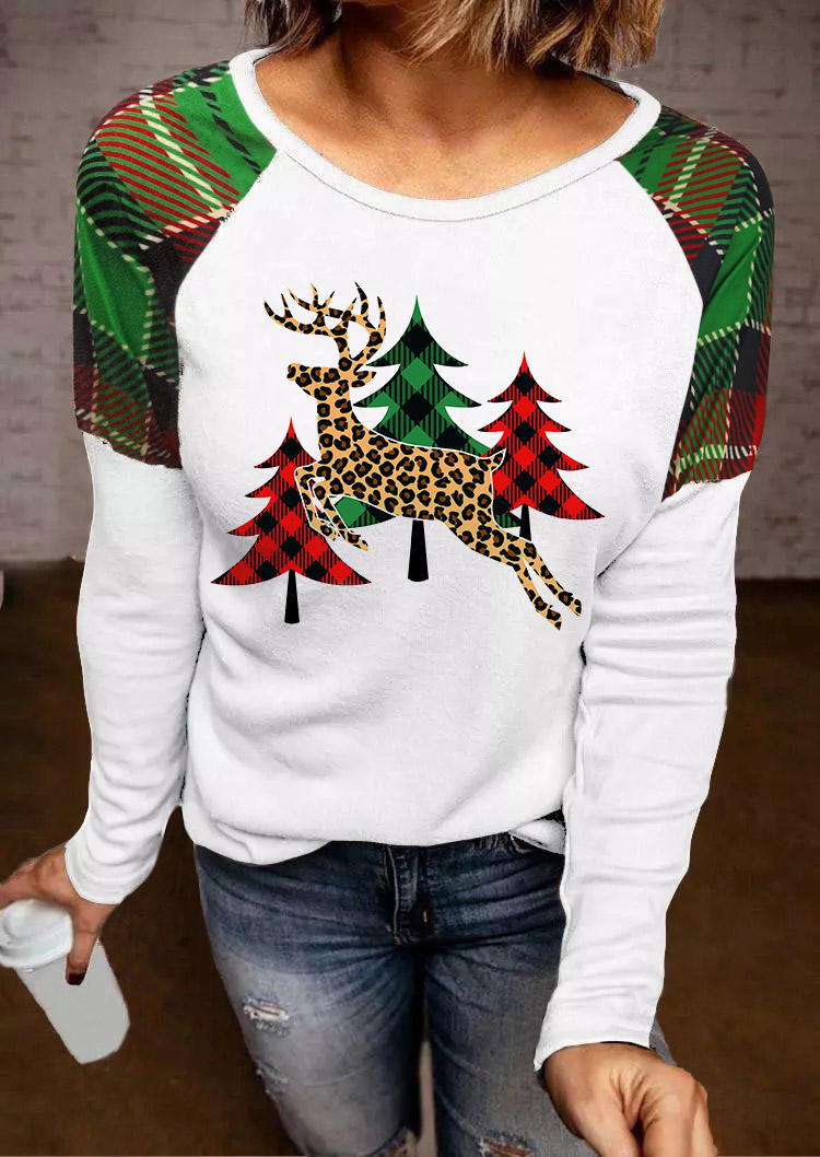 T-shirts Tees Leopard Plaid Tree Reindeer T-Shirt Tee in White. Size: S