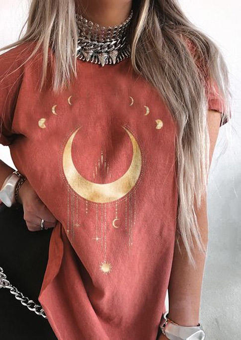 

T-shirts Tees Star Moon O-Neck T-Shirt Tee in Gray. Size: ,M,L,XL