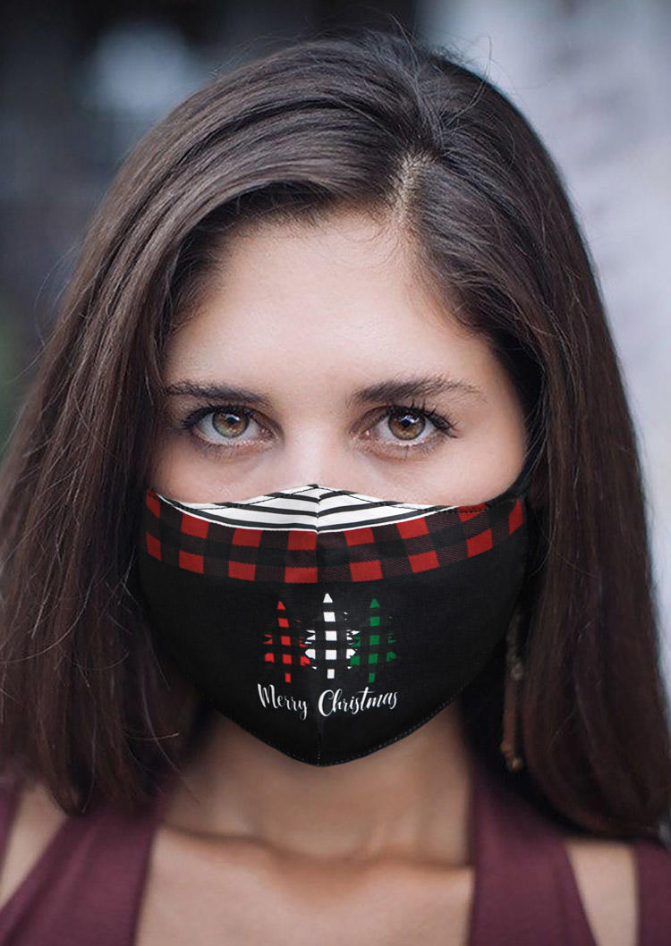Masks Merry Christmas Plaid Tree Adjustable Mask in Black. Size: One Size