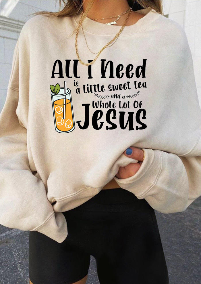 

Sweatshirts All I Need Sweet Tea Jesus Sweatshirt in Apricot. Size: ,M,L,XL