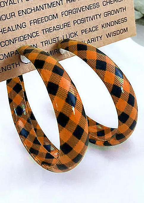 Women's Plaid Round Leather Earrings