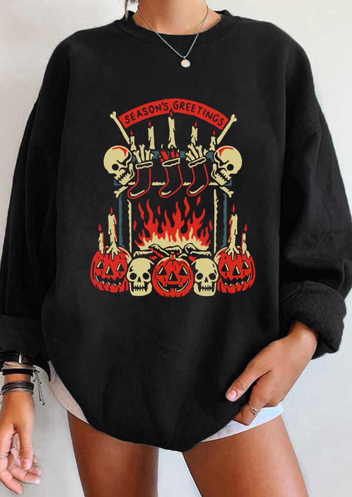 

Sweatshirts Christmas Socks Season' Greetings Skull Sweatshirt in Black. Size: ,M,L,XL