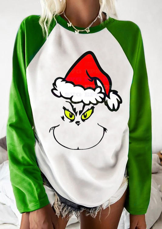 

Sweatshirts Christmas Hat Cartoon Raglan Sleeve Sweatshirt in Green. Size: ,M,L,XL