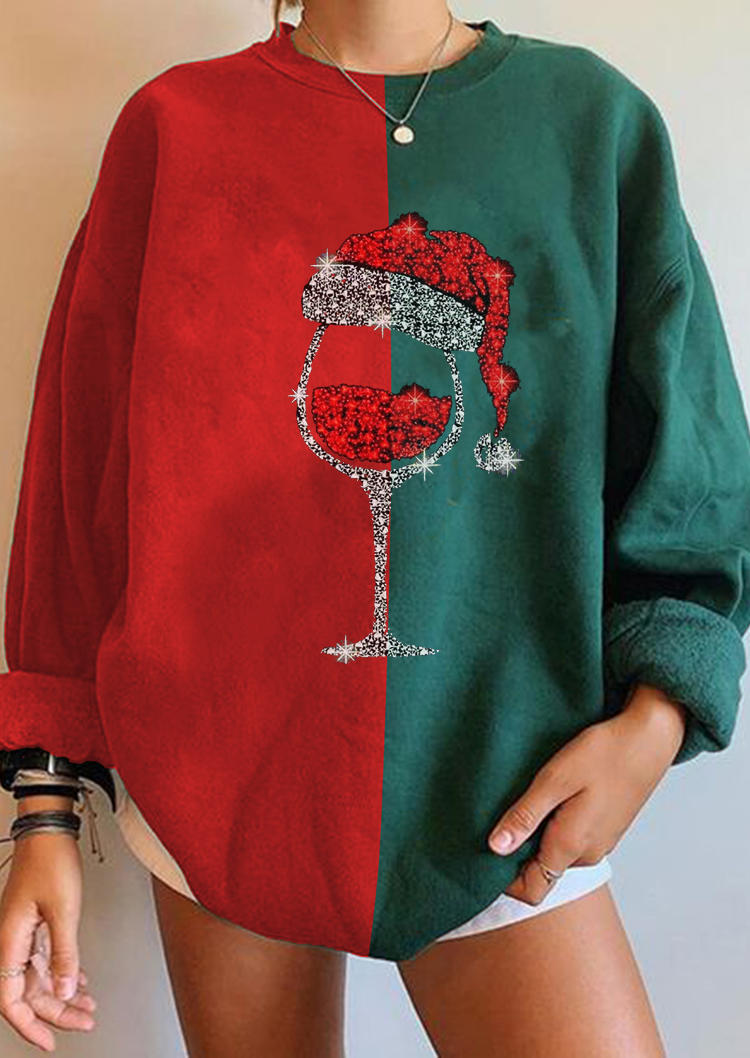 

Sweatshirts Christmas Wine Glass Color Block Sweatshirt in Red. Size: ,M,L,XL