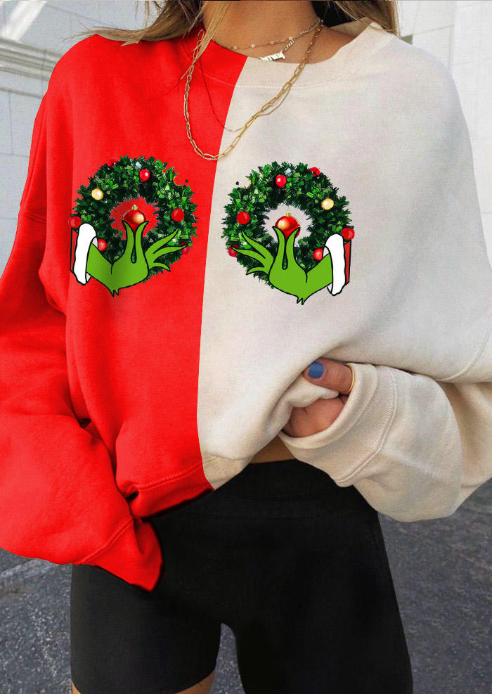 

Sweatshirts Wreath Cartoon Color Block Sweatshirt in Red. Size: L,M,,XL