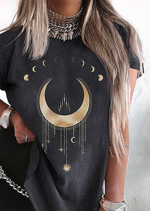 

T-shirts Tees Star Moon O-Neck T-Shirt Tee in Brick Red. Size: ,M,L,XL
