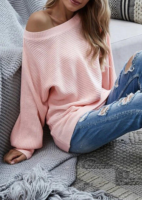 

Sweaters Knitted Pullover Long Sleeve Sweater in Pink. Size