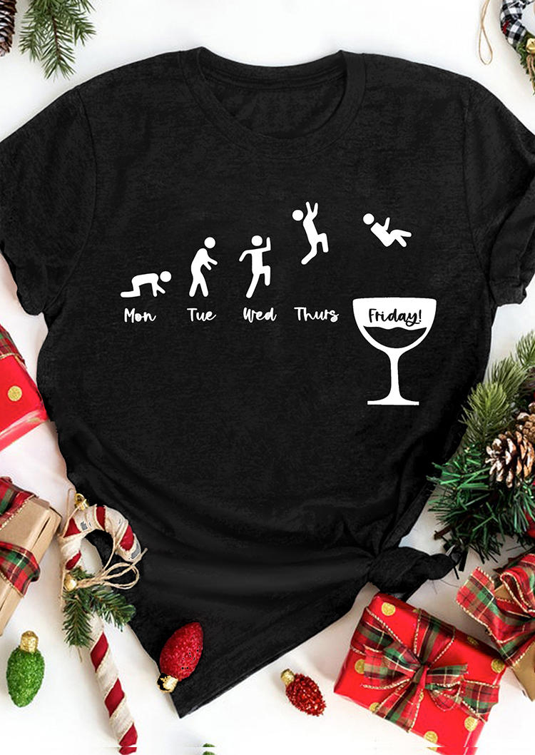 

T-shirts Tees Friday Funny Drink O-Neck T-Shirt Tee in Black. Size