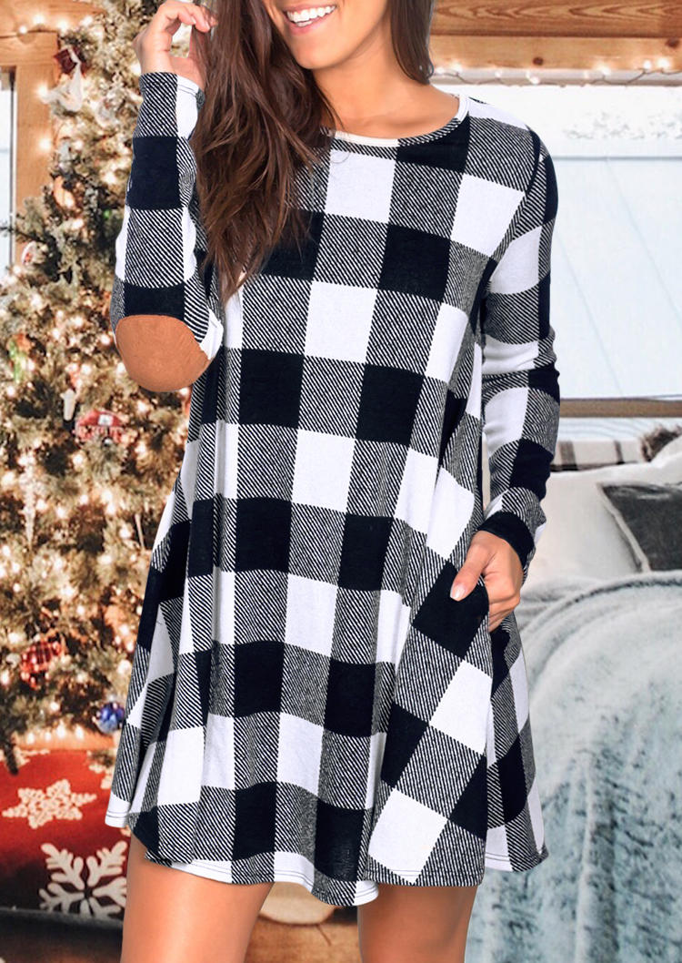 Striped Elbow Patch Pocket Mini Dress