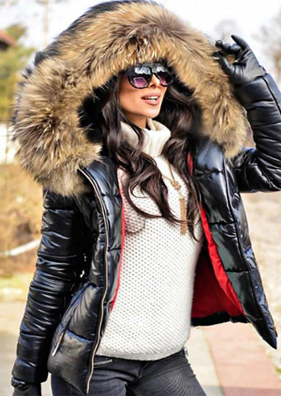 

Coats Zipper Pocket Hooded Parka Coat in Black. Size: ,M,L,XL