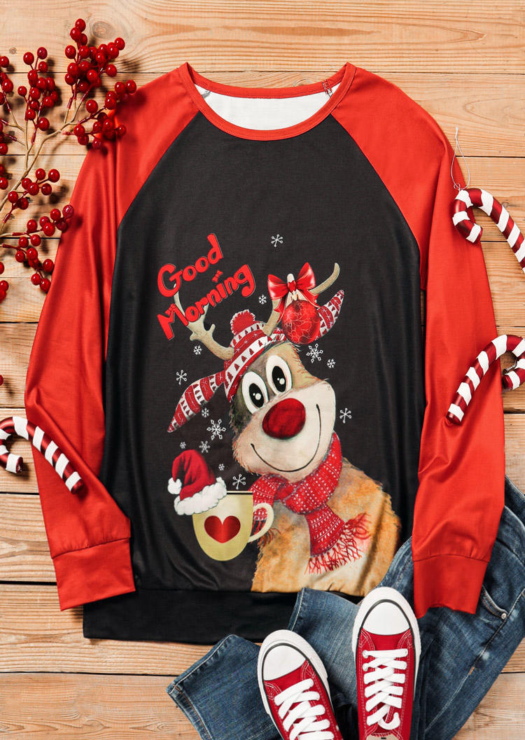 Good Morning Christmas Reindeer Sweatshirt - Black