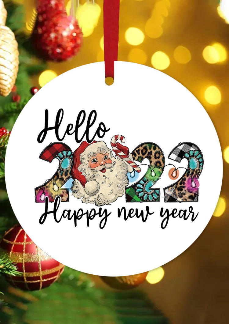 

Christmas Decoration Hello Happy New Year Santa Claus Ornament in White. Size