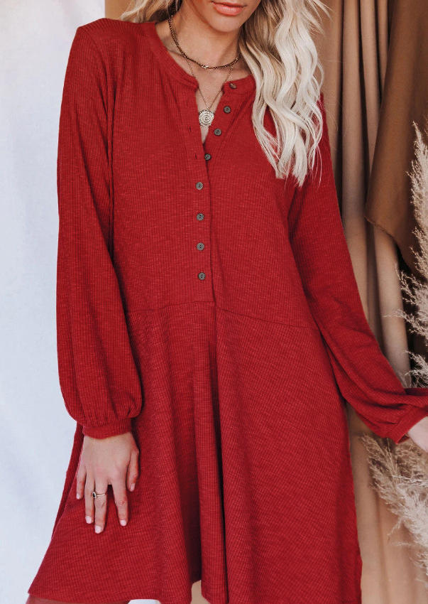 

Mini Dresses Button Long Sleeve Mini Dress in Red. Size: ,M,L,XL