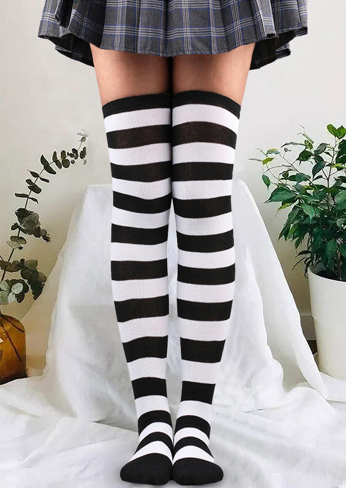 

Knee-High Socks Christmas Striped Thigh-High Socks in Black. Size