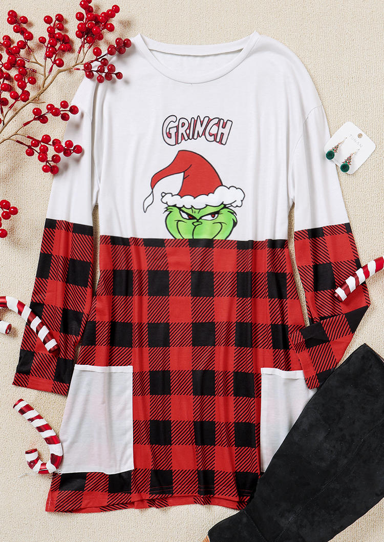 

Mini Dresses Cartoon Pocket Buffalo Plaid Mini Dress in Multicolor. Size: L,M