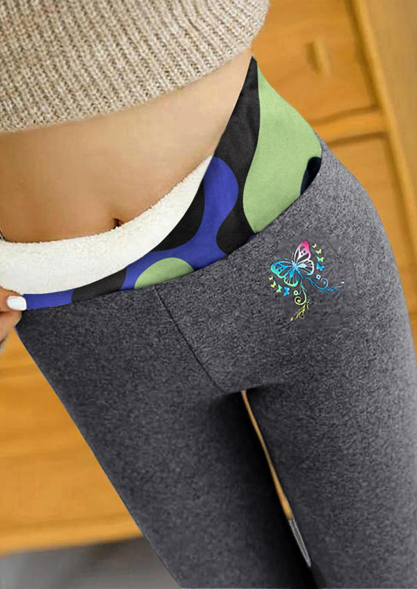 

Leggings Camouflage Butterfly Fleece Skinny Leggings in Gray. Size: ,M,L,XL